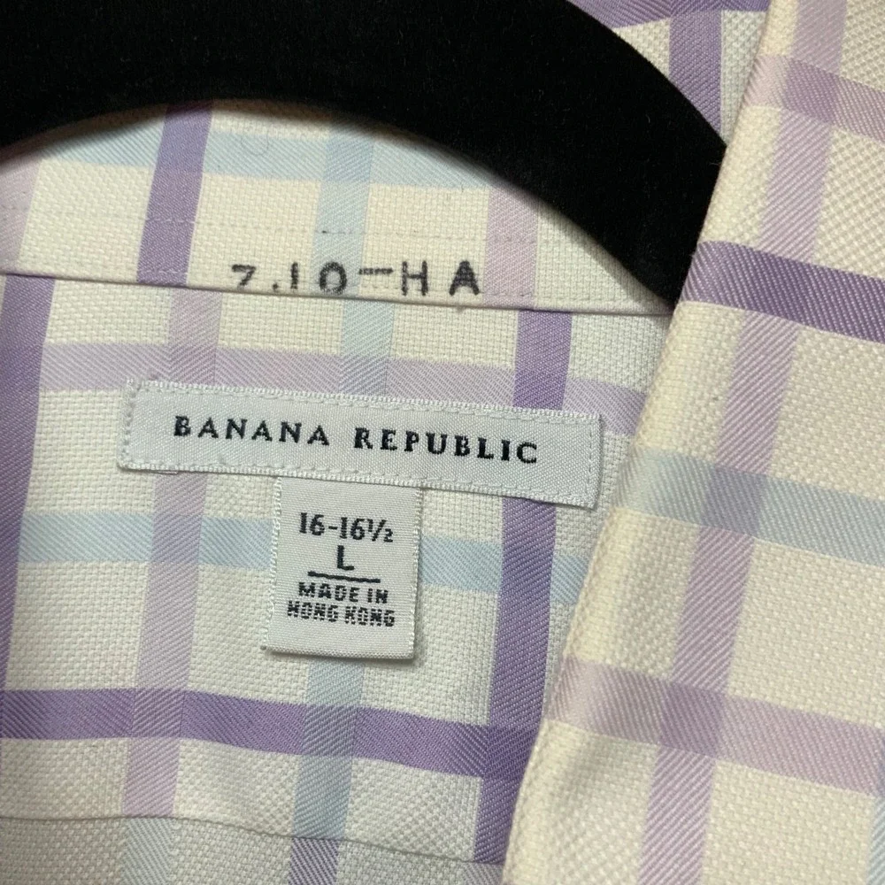 Banana Republic Mens Purple White Plaid Long Sleeve Dress Shirt Large 16-16.5